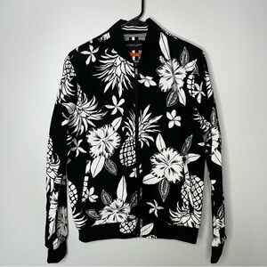 Denim & Flower‎ Ricky Singh Zip Up Jacket Women Medium Black White Tropical